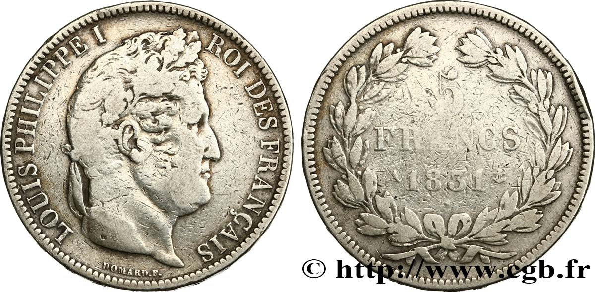5 francs Ier type Domard, tranche en relief 1831 Paris F.320/1 MB20 