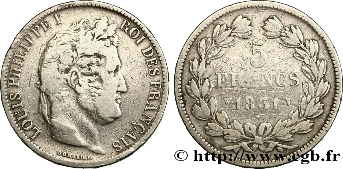 5 francs Ier type Domard, tranche en relief 1831 Lille F.320/13 MB15 