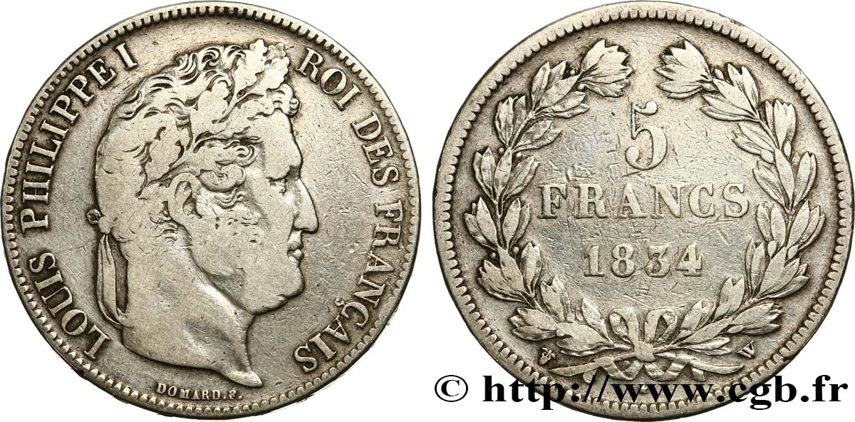 5 francs IIe type Domard 1834 Lille F.324/41 S20 