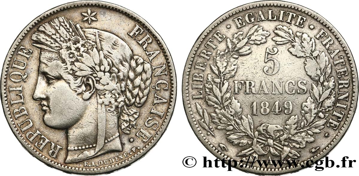 5 francs Cérès, IIe République 1849 Paris F.327/1 BC35 