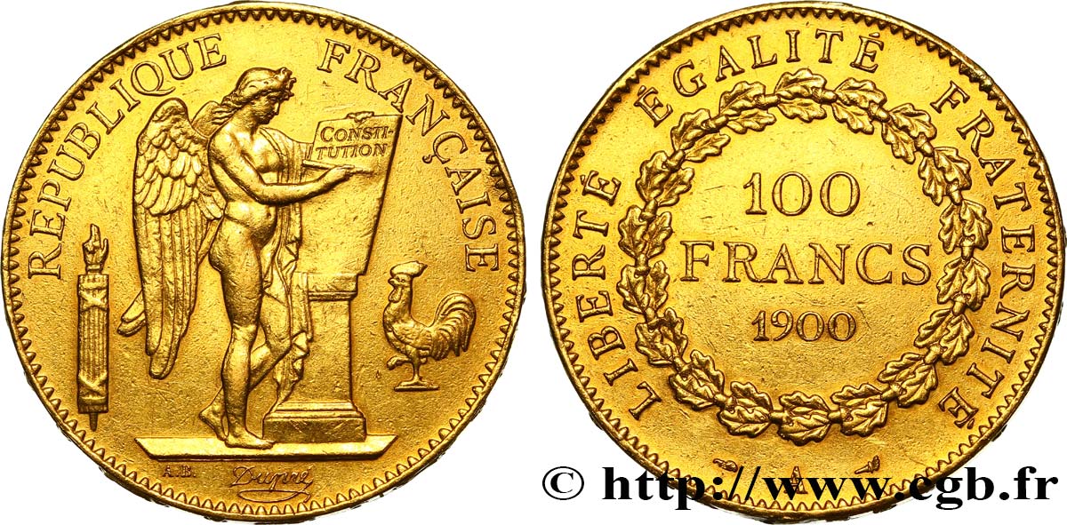 100 francs or Génie, tranche inscrite en relief Dieu protège la France 1900 Paris F.552/13 SS 