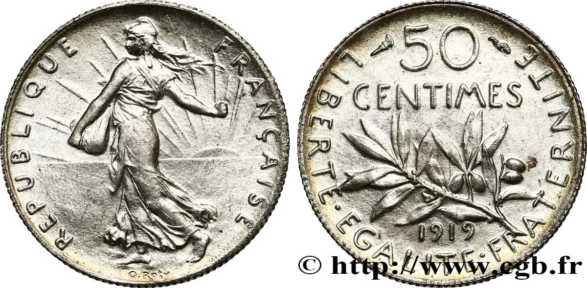 50 centimes Semeuse 1919 Paris F.190/26 MS63 