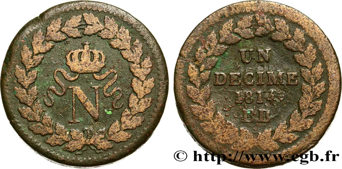 Un décime à l’N couronnée 1814 Strasbourg F.131/4 TB15 