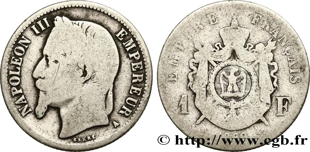 1 franc Napoléon III, tête laurée 1869 Paris F.215/14 SGE6 