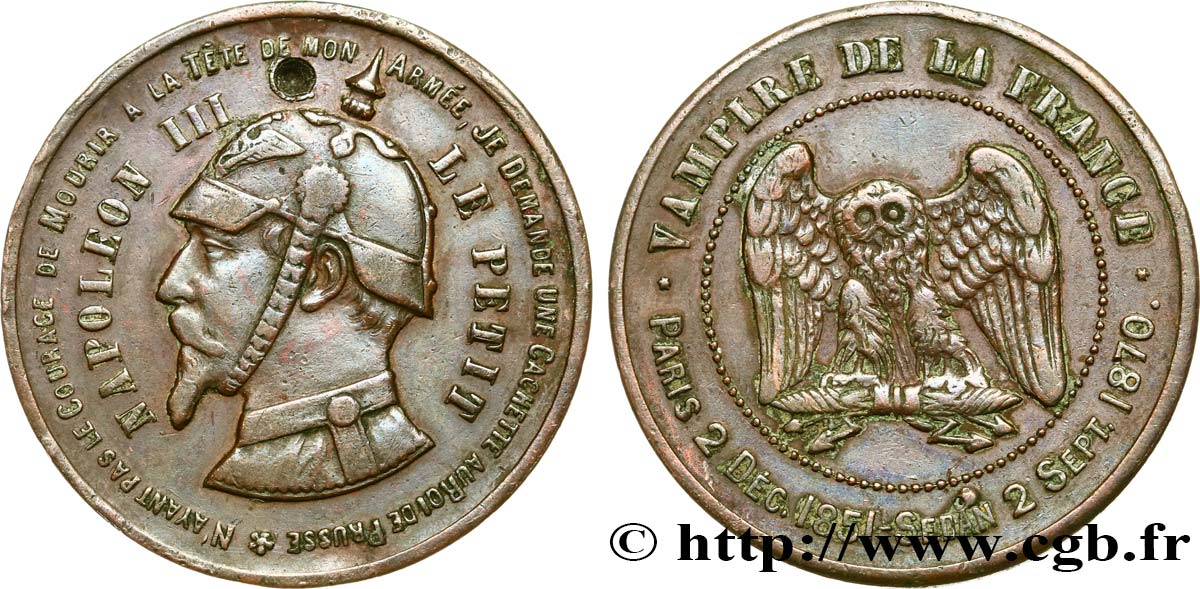 Monnaie satirique Br 32, module de dix centimes 1870 s.l. Coll.40 var. TTB 
