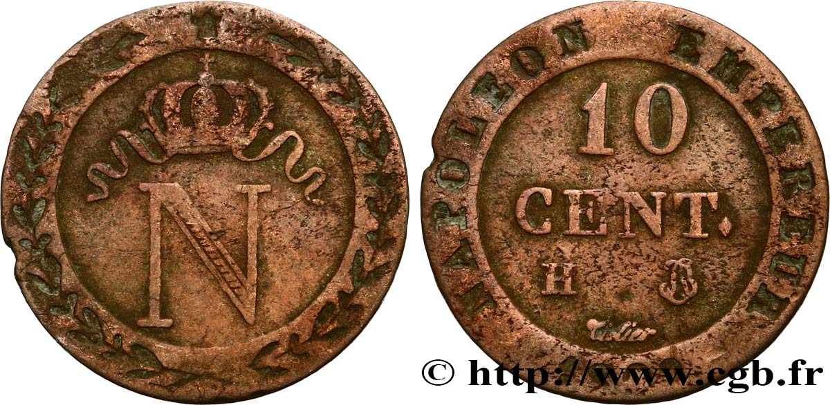 10 cent. à l N couronnée 1809 La Rochelle F.130/14 BC35 