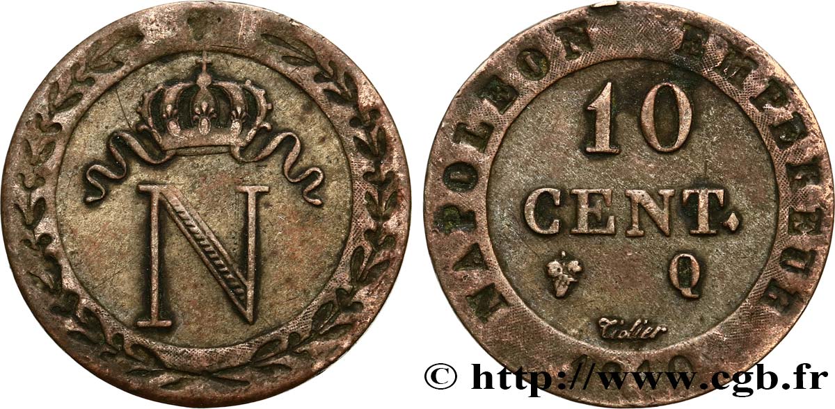 10 cent. à l N couronnée 1810 Perpignan F.130/23 TTB50 