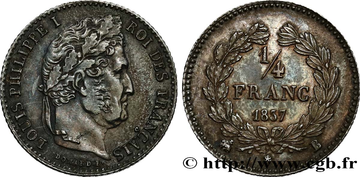 1/4 franc Louis-Philippe 1837 Rouen F.166/64 VZ60 