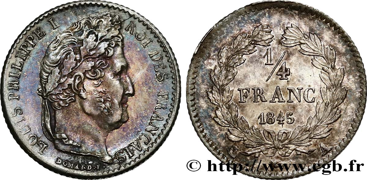 1/4 franc Louis-Philippe 1845 Paris F.166/102 MS60 