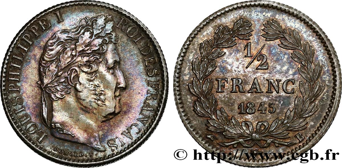 1/2 franc Louis-Philippe 1845 Rouen F.182/109 EBC60 