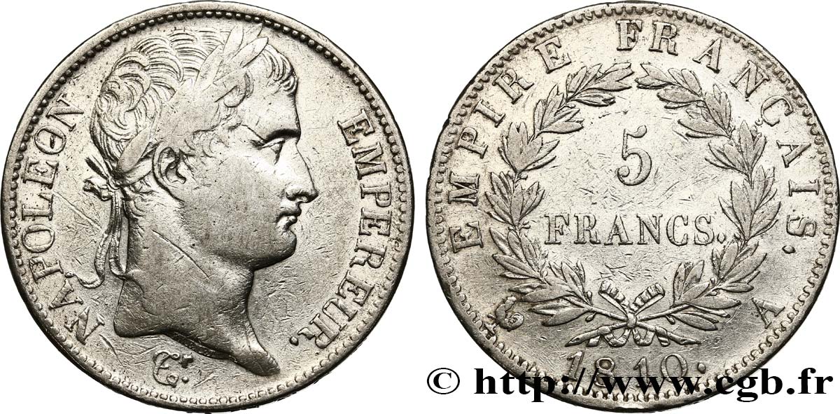 5 francs Napoléon Empereur, Empire français 1810 Paris F.307/14 TB35 