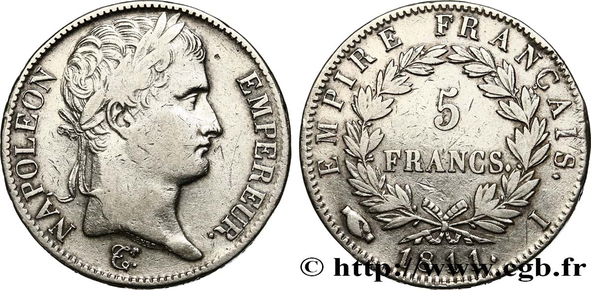 5 francs Napoléon Empereur, Empire français 1811 Limoges F.307/32 VF35 