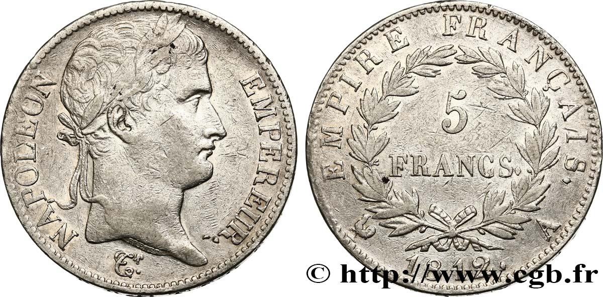 5 francs Napoléon Empereur, Empire français 1812 Paris F.307/41 XF40 