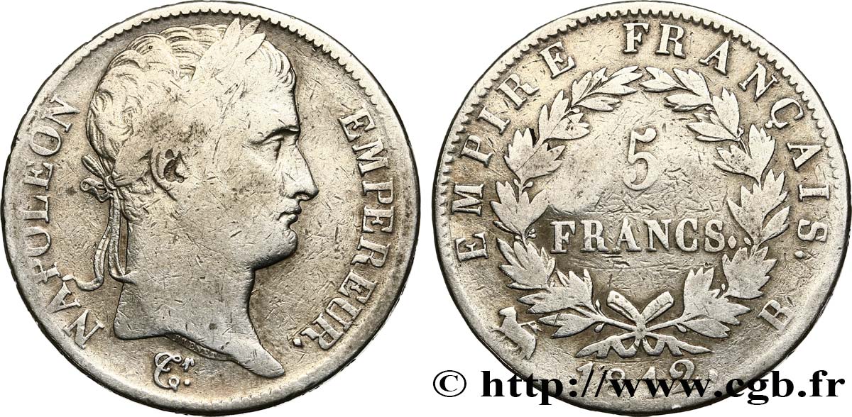 5 francs Napoléon Empereur, Empire français 1812 Rouen F.307/42 TB15 