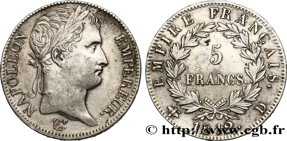 5 francs Napoléon Empereur, Empire français 1812 Lyon F.307/44 MBC48 