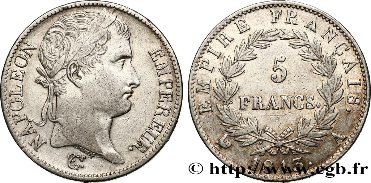5 francs Napoléon Empereur, Empire français 1813 Paris F.307/58 XF45 