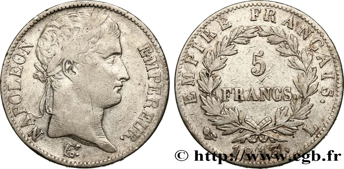 5 francs Napoléon Empereur, Empire français 1813 Bayonne F.307/67 VF25 