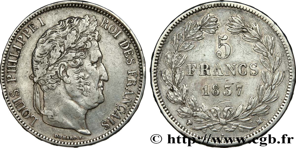 5 francs IIe type Domard 1837 Marseille F.324/66 BB 