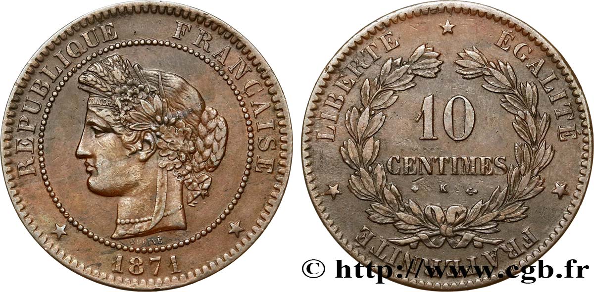 10 centimes Cérès 1871 Bordeaux F.135/7 XF45 