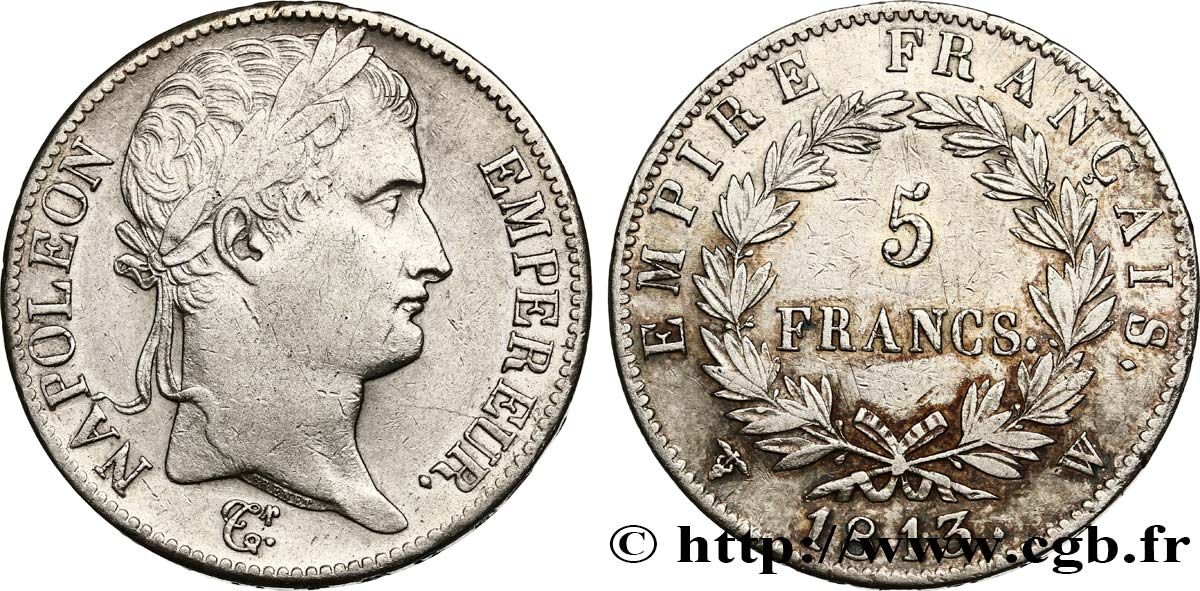 5 francs Napoléon Empereur, Empire français 1813 Lille F.307/75 XF40 