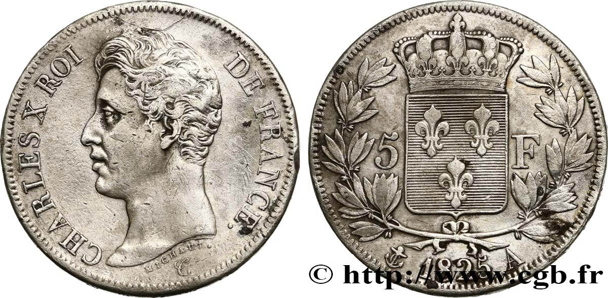 5 francs Charles X, 1er type 1825 Paris F.310/2 TB+ 