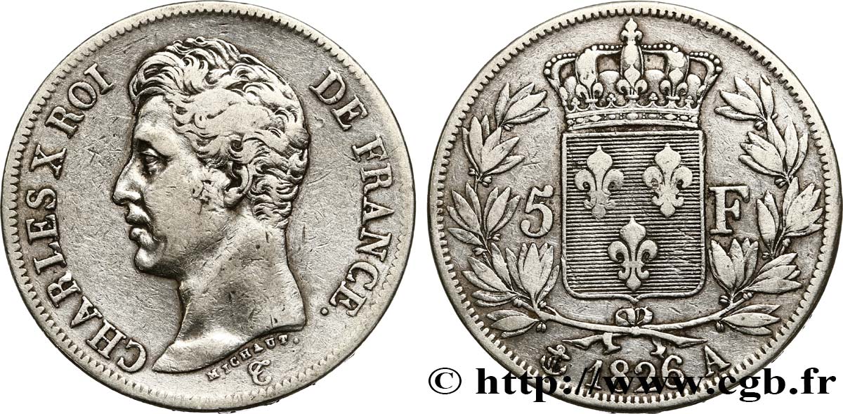 5 francs Charles X, 1er type 1826 Paris F.310/15 BC25 