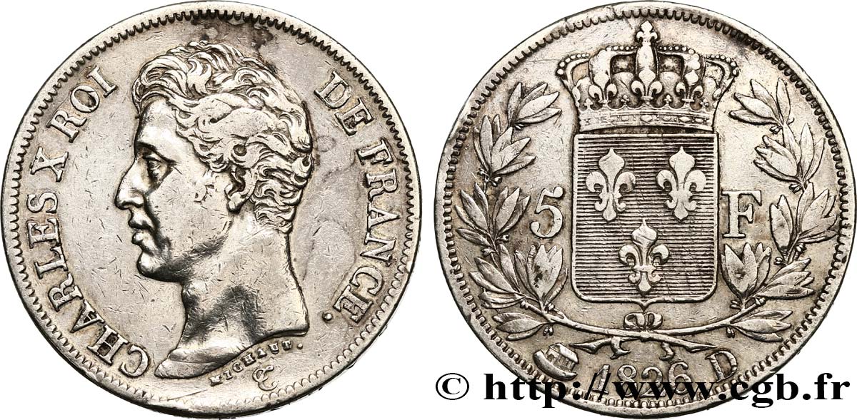 5 francs Charles X, 1er type 1826 Lyon F.310/18 BC+ 