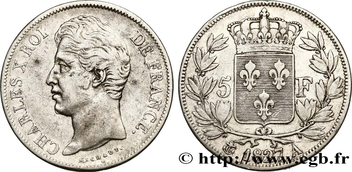 5 francs Charles X, 2e type 1827 Paris F.311/1 TB30 