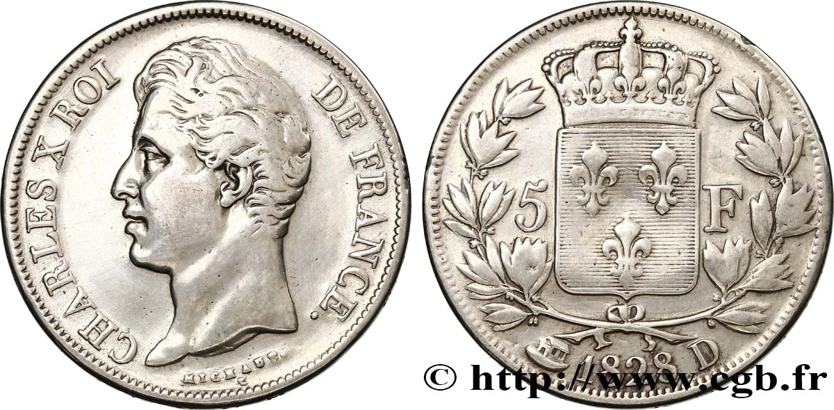 5 francs Charles X, 2e type 1828 Lyon F.311/17 VF 