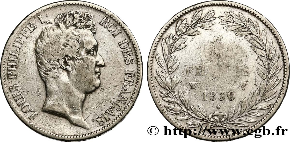 5 francs type Tiolier avec le I, tranche en creux 1830 Lille F.315/13 TB25 