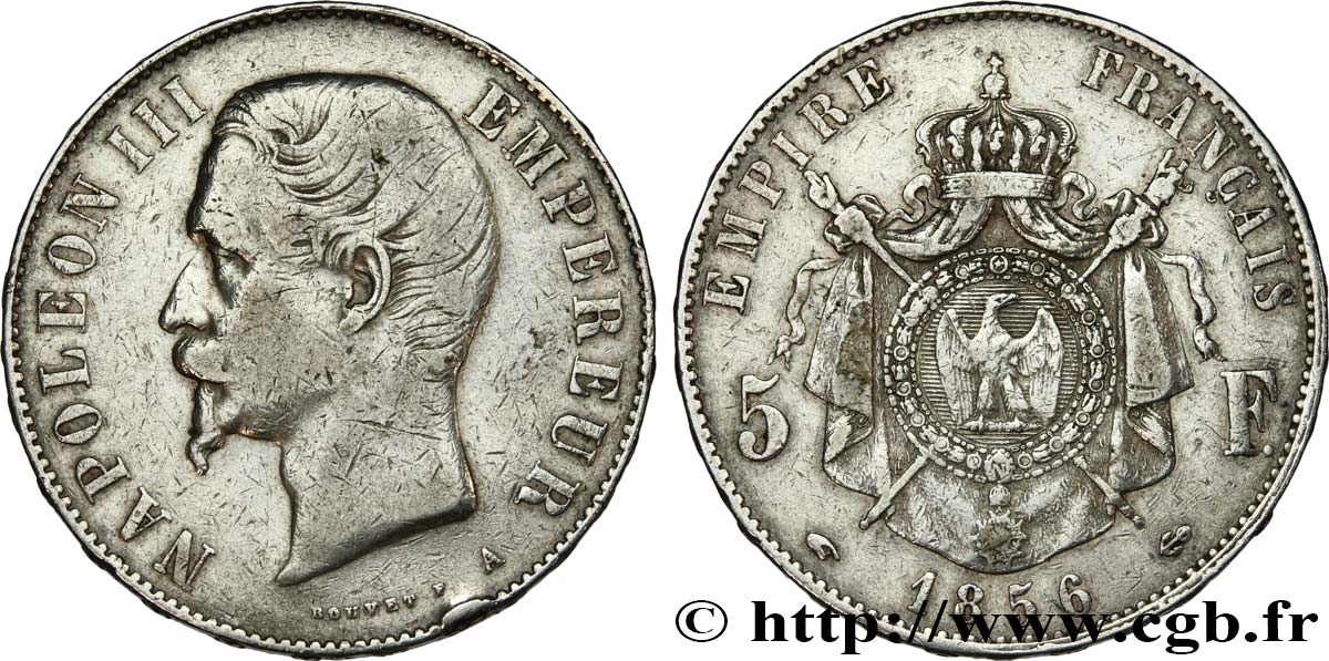 5 francs Napoléon III, tête nue, petit A 1856 Paris F.330/7 BC 