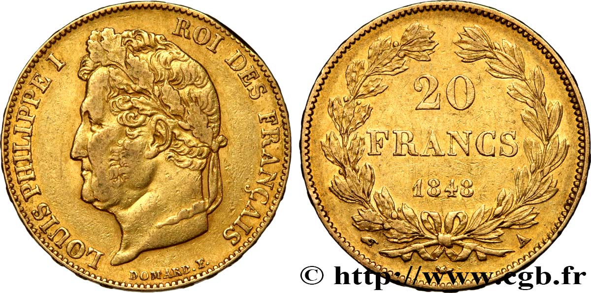 20 francs or Louis-Philippe, Domard 1848 Paris F.527/38 MBC 