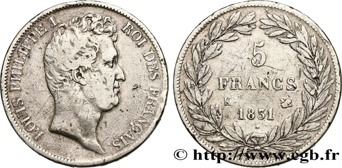 5 francs type Tiolier avec le I, tranche en creux 1831 Bordeaux F.315/20 S30 