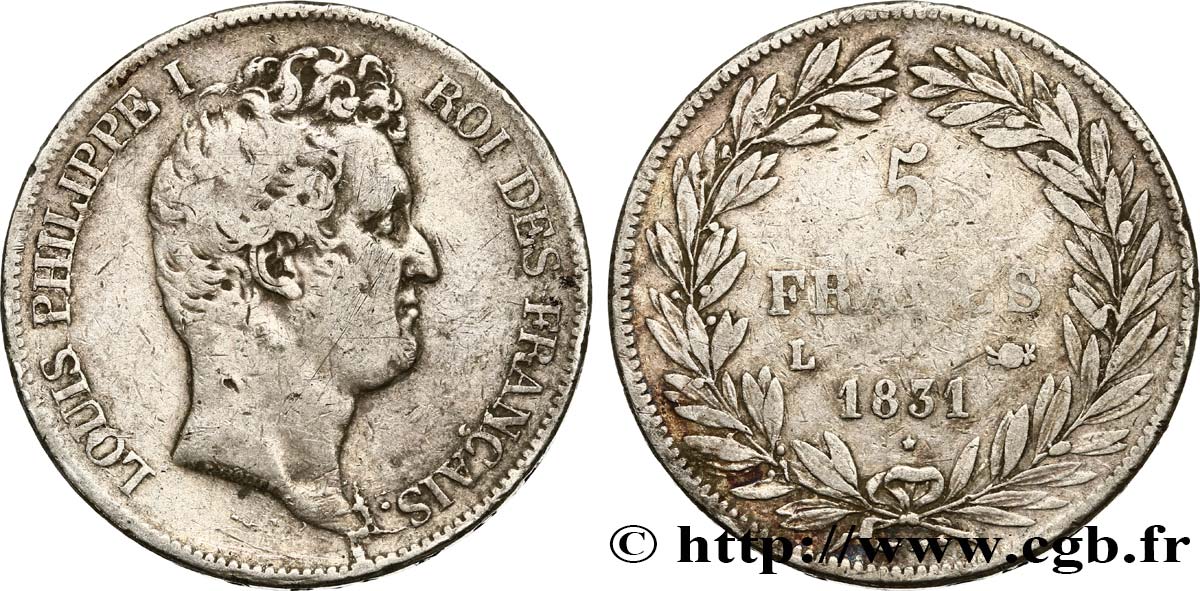 5 francs type Tiolier avec le I, tranche en creux 1831 Bayonne F.315/21 S22 