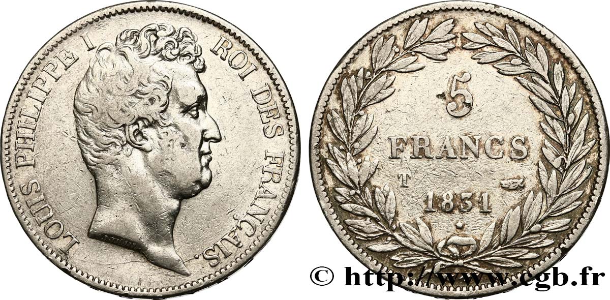 5 francs type Tiolier avec le I, tranche en creux 1831 Nantes F.315/26 VF35 