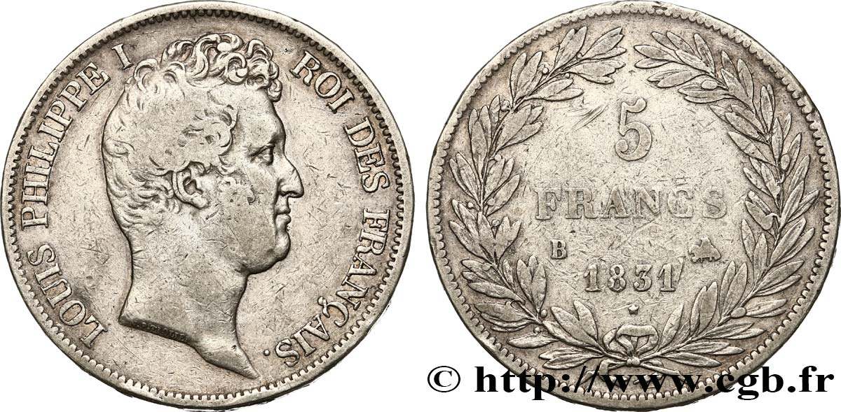 5 francs type Tiolier avec le I, tranche en relief 1831 Rouen F.316/3 TB25 