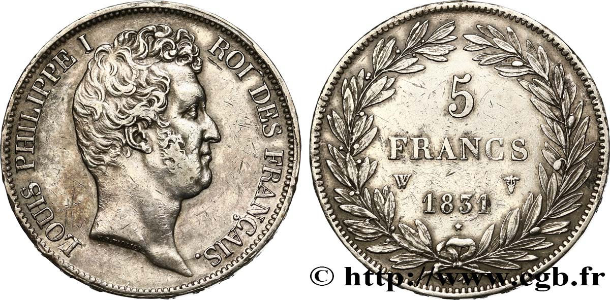 5 francs type Tiolier avec le I, tranche en relief 1831 Lille F.316/4 TTB+ 