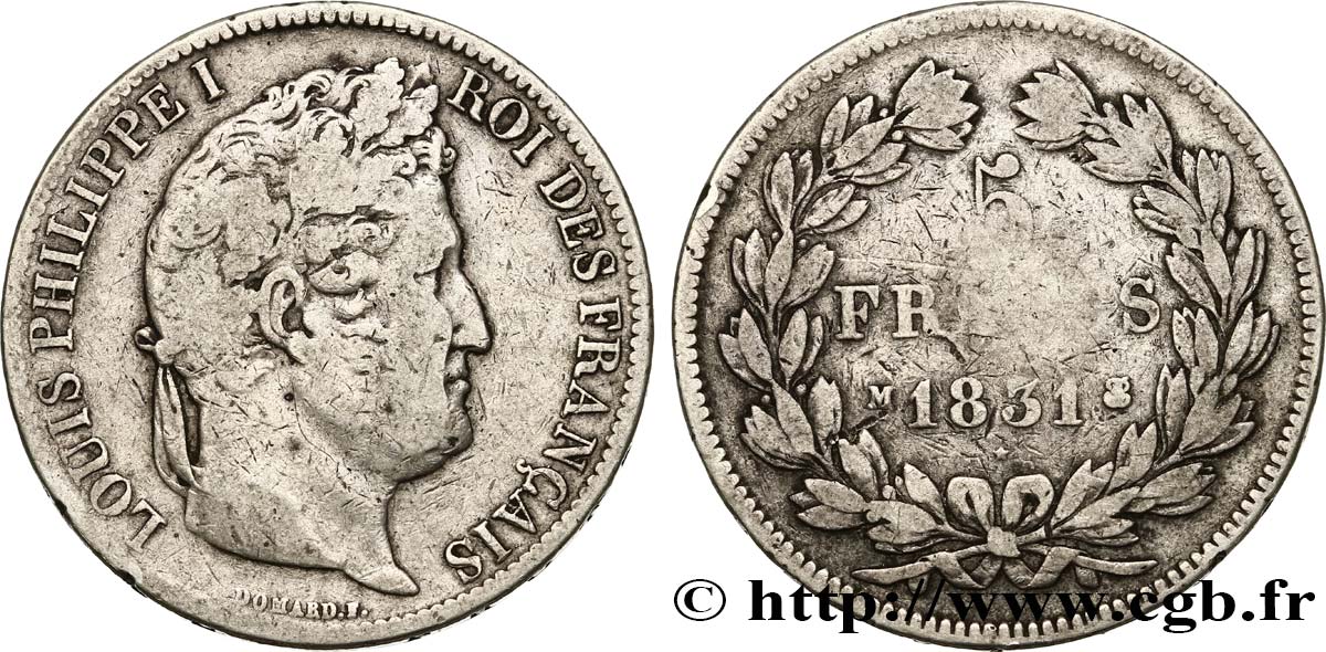 5 francs Ier type Domard, tranche en creux 1831 Toulouse F.319/5 MB15 