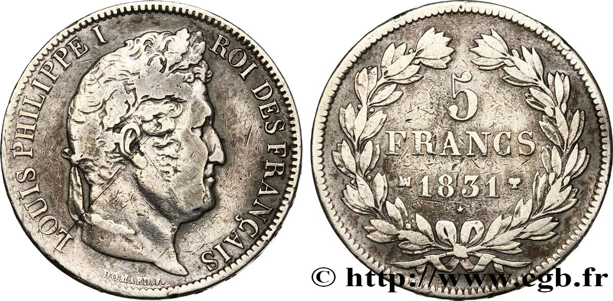 5 francs Ier type Domard, tranche en creux 1831 Marseille F.319/6 TB 