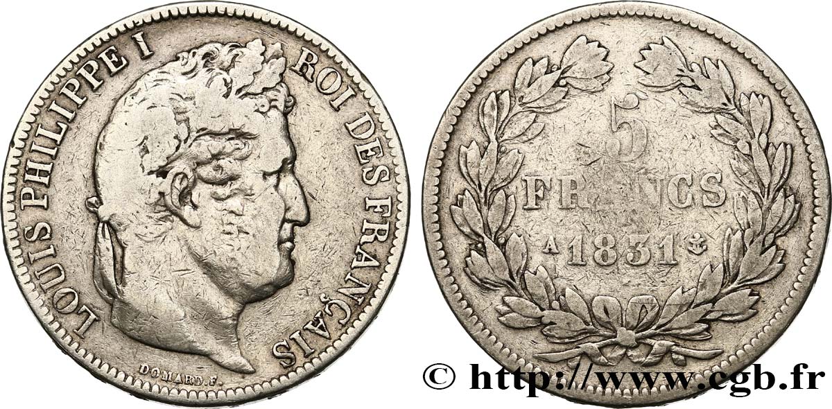 5 francs Ier type Domard, tranche en relief 1831 Paris F.320/1 MB15 