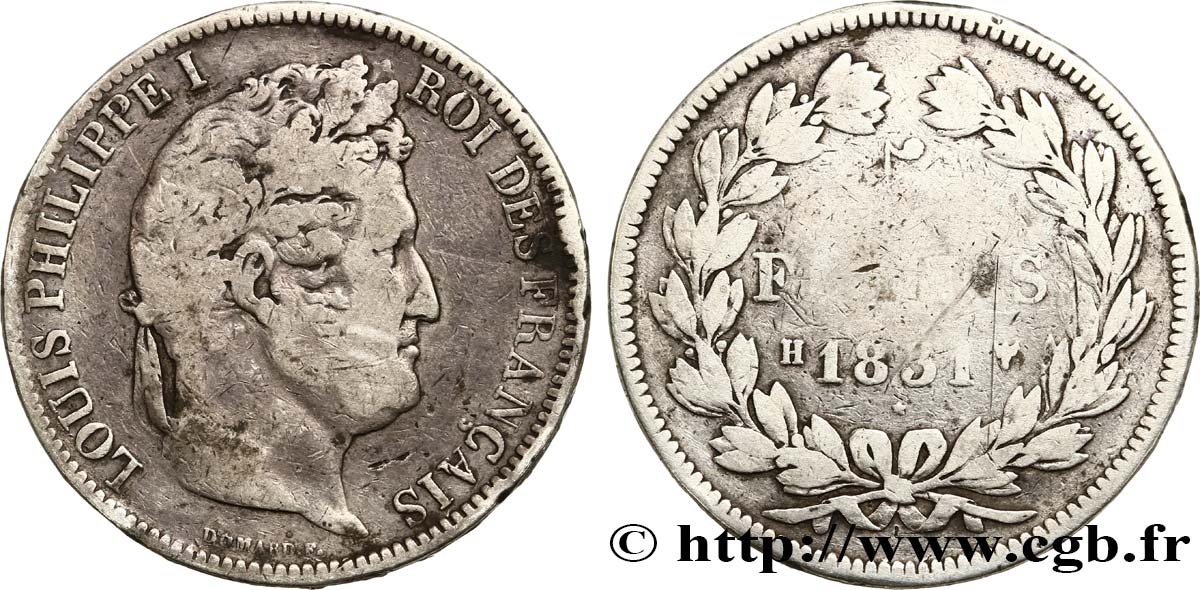 5 francs Ier type Domard, tranche en relief 1831 La Rochelle F.320/5 S15 