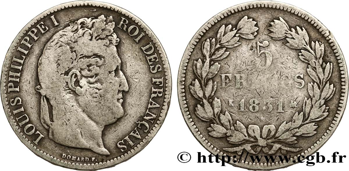 5 francs Ier type Domard, tranche en relief 1831 Bordeaux F.320/7 MB15 