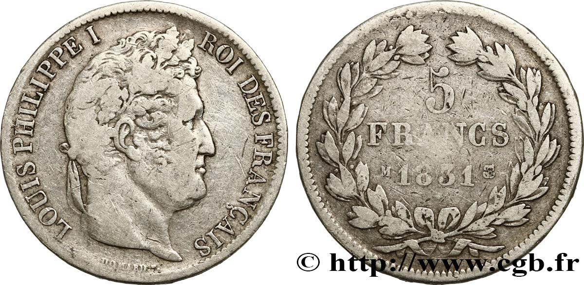 5 francs Ier type Domard, tranche en relief 1831 Toulouse F.320/9 S15 
