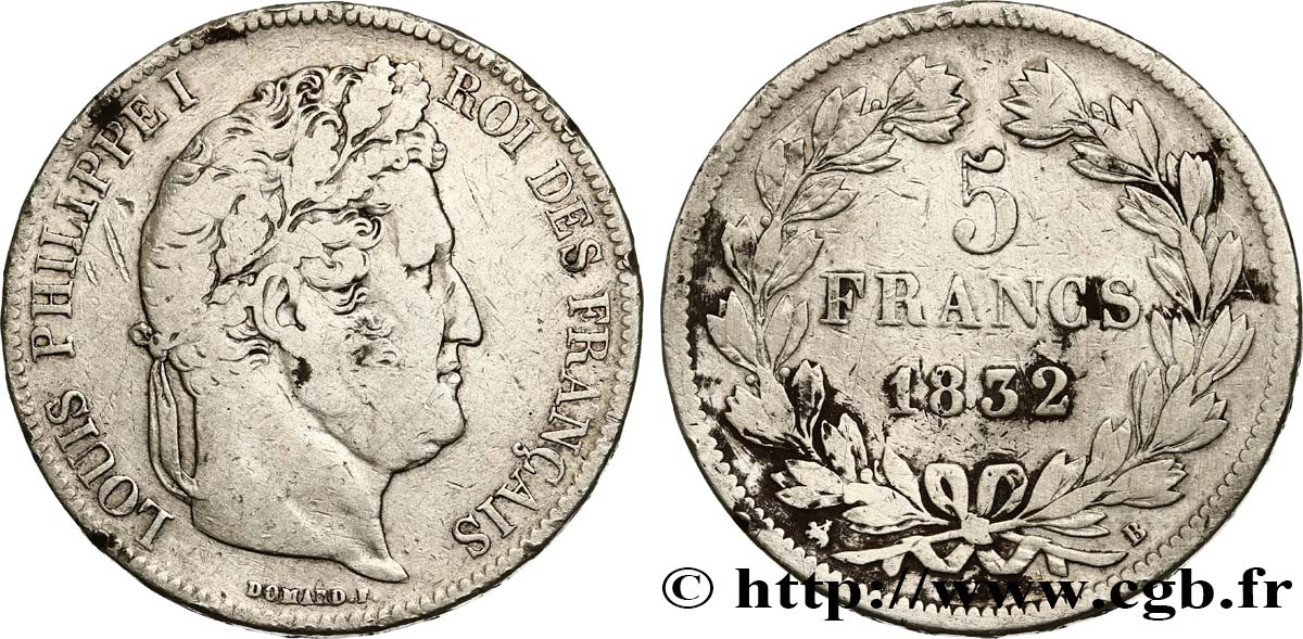 5 francs IIe type Domard 1832 Rouen F.324/2 TB 