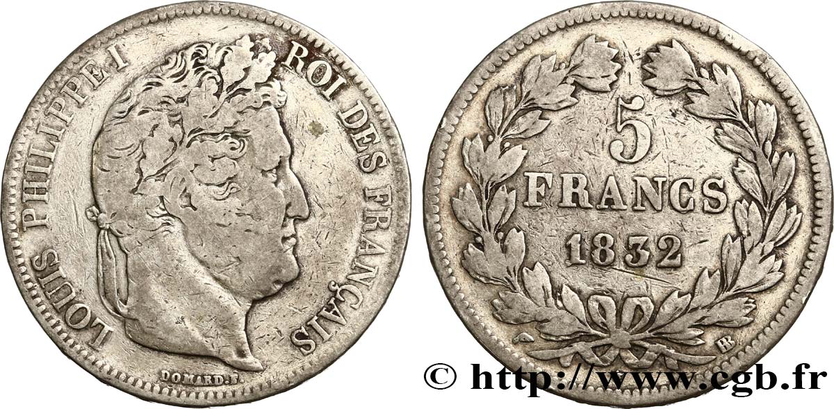 5 francs IIe type Domard 1832 Strasbourg F.324/3 VF20 