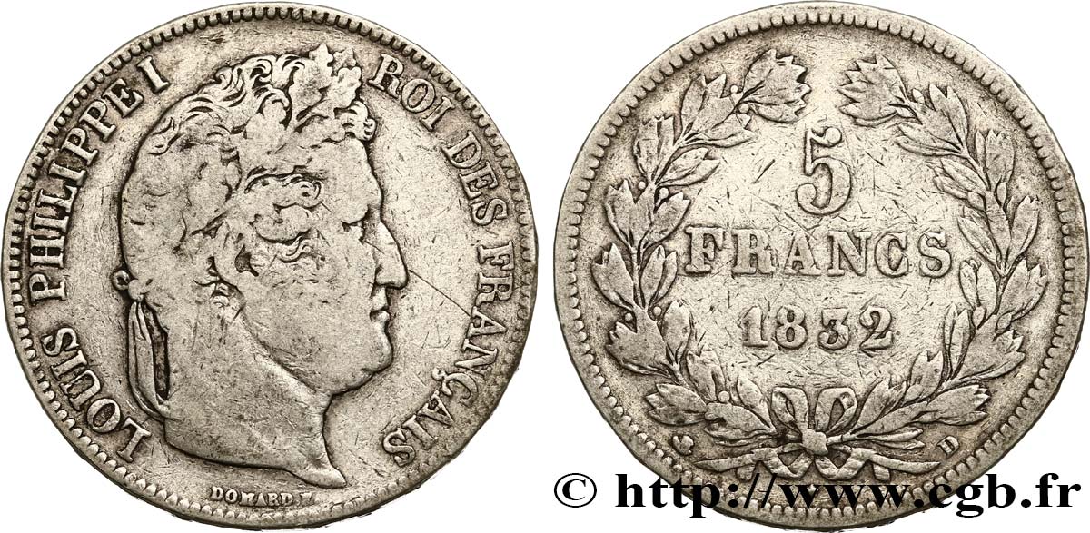 5 francs IIe type Domard 1832 Lyon F.324/4 S20 