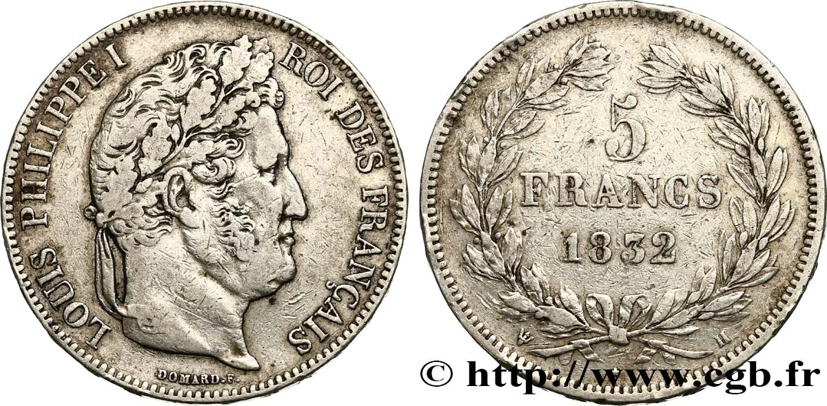 5 francs IIe type Domard 1832 La Rochelle F.324/5 TB35 