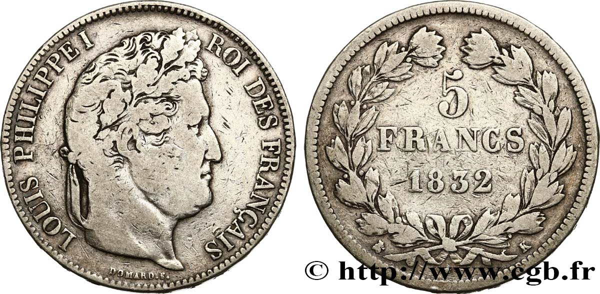 5 francs, IIe type Domard 1832 Bordeaux F.324/7 MB15 