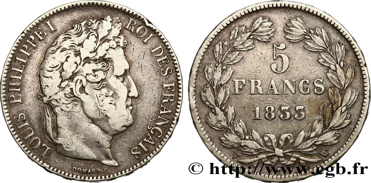 5 francs IIe type Domard 1833 Lille F.324/28 TB25 