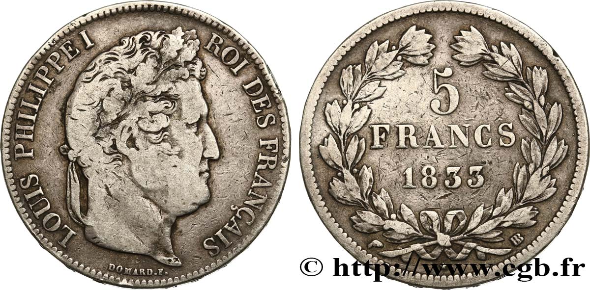 5 francs IIe type Domard 1833 Strasbourg F.324/16 BC20 